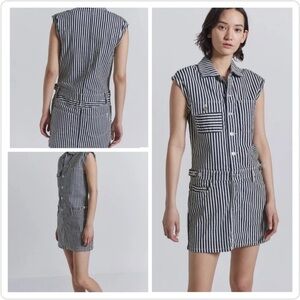 Current/Elliott The Sleeveless Jumpsuit Mini Dress Striped Utility Cargo Pocket